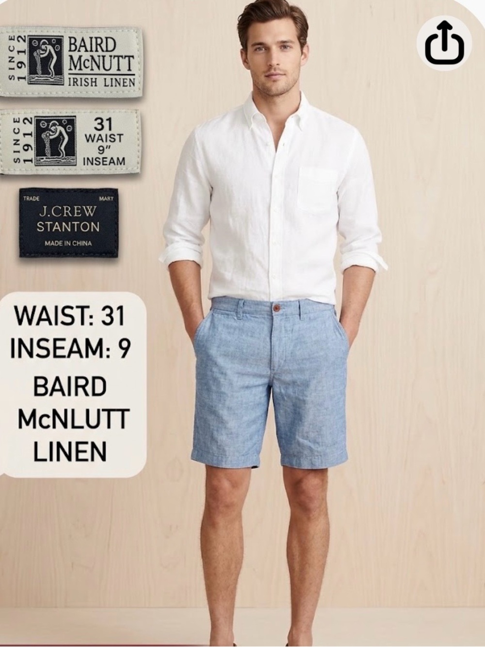 J. Crew Light Blue Linen Flat-Front Men's Shorts